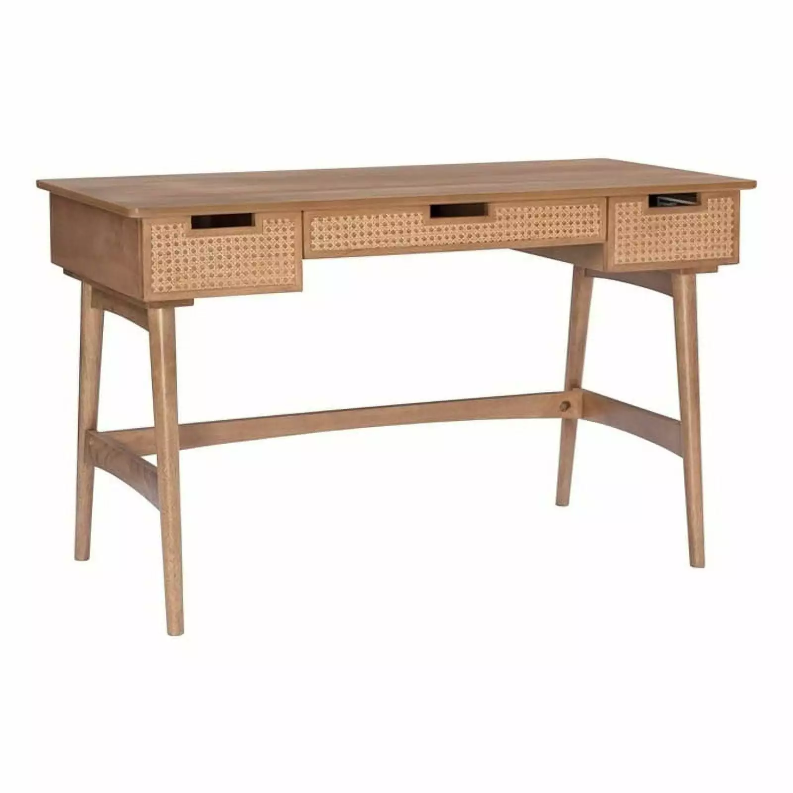 Linon Luca Rattan Wood Desk Drawers Natural Finish