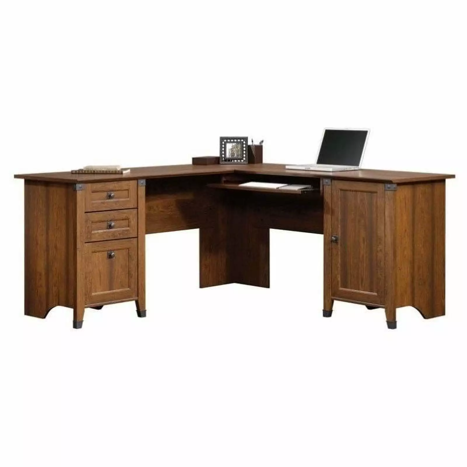 Pemberly Row L Shaped Corner Home Office Computer Desk Washington Cherry - Elegant Wood Desk