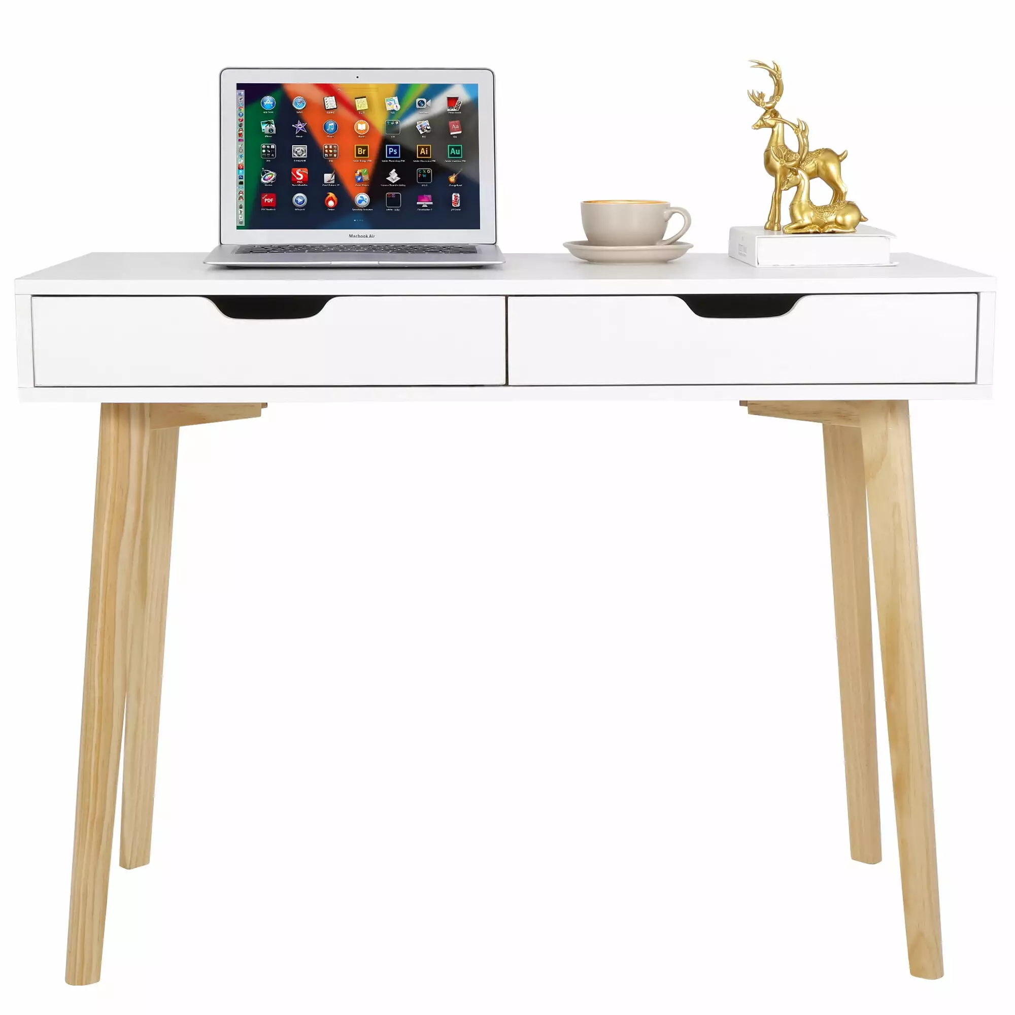 ZENSTYLE White Wood Computer Desk Drawer Home Office and Dressing