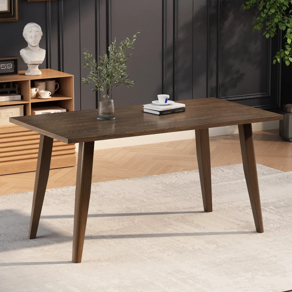 Wood Dining Table Brown Rectangular Rubber Wood Kitchen or Dining Room nh-uhome