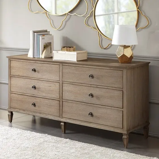 Victoria 6 Drawer Dresser Natural Solid Wood Bedroom Storage Furniture jla
