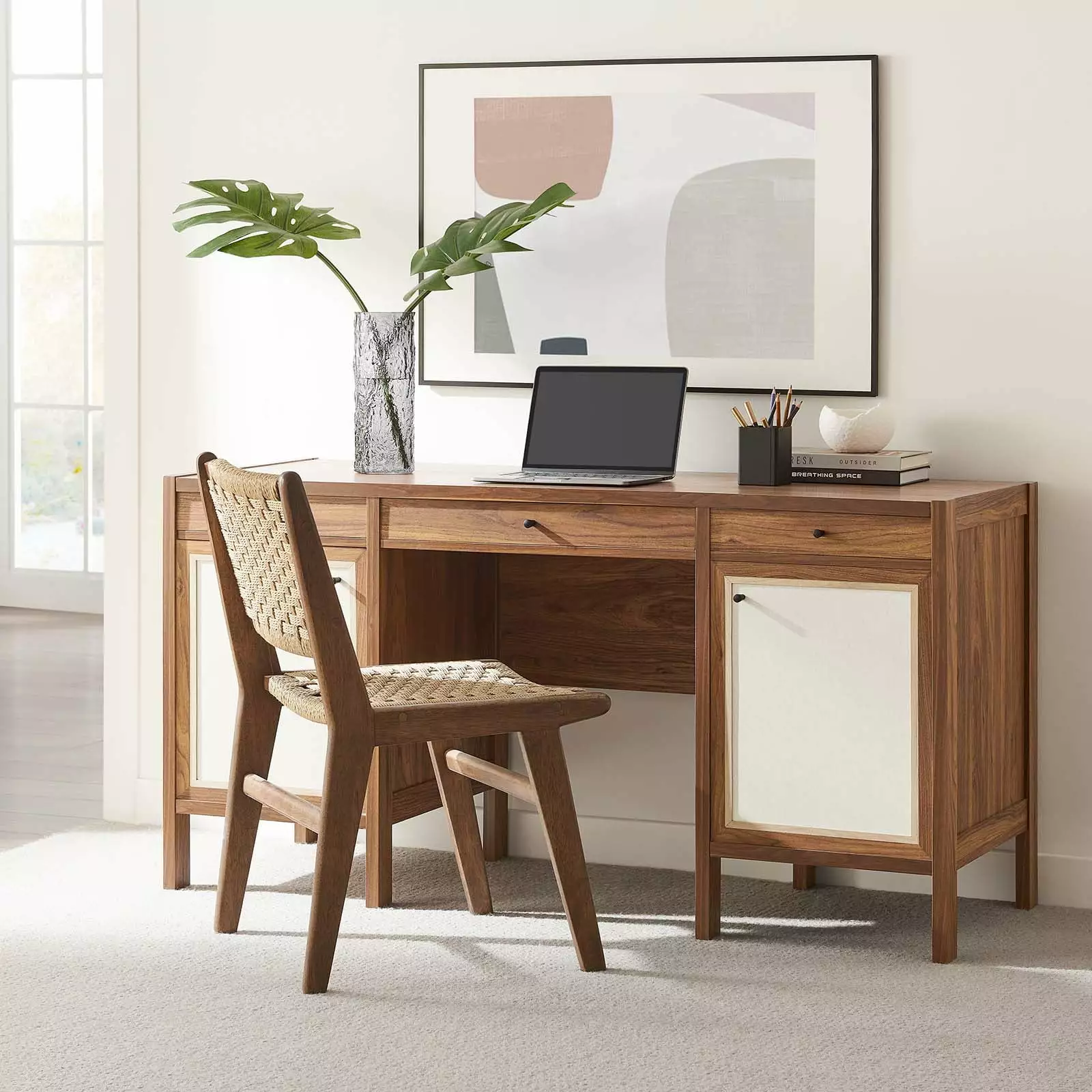 Modway Capri 58 Wood Grain Office Desk Walnut Modern Home Office Workstation
