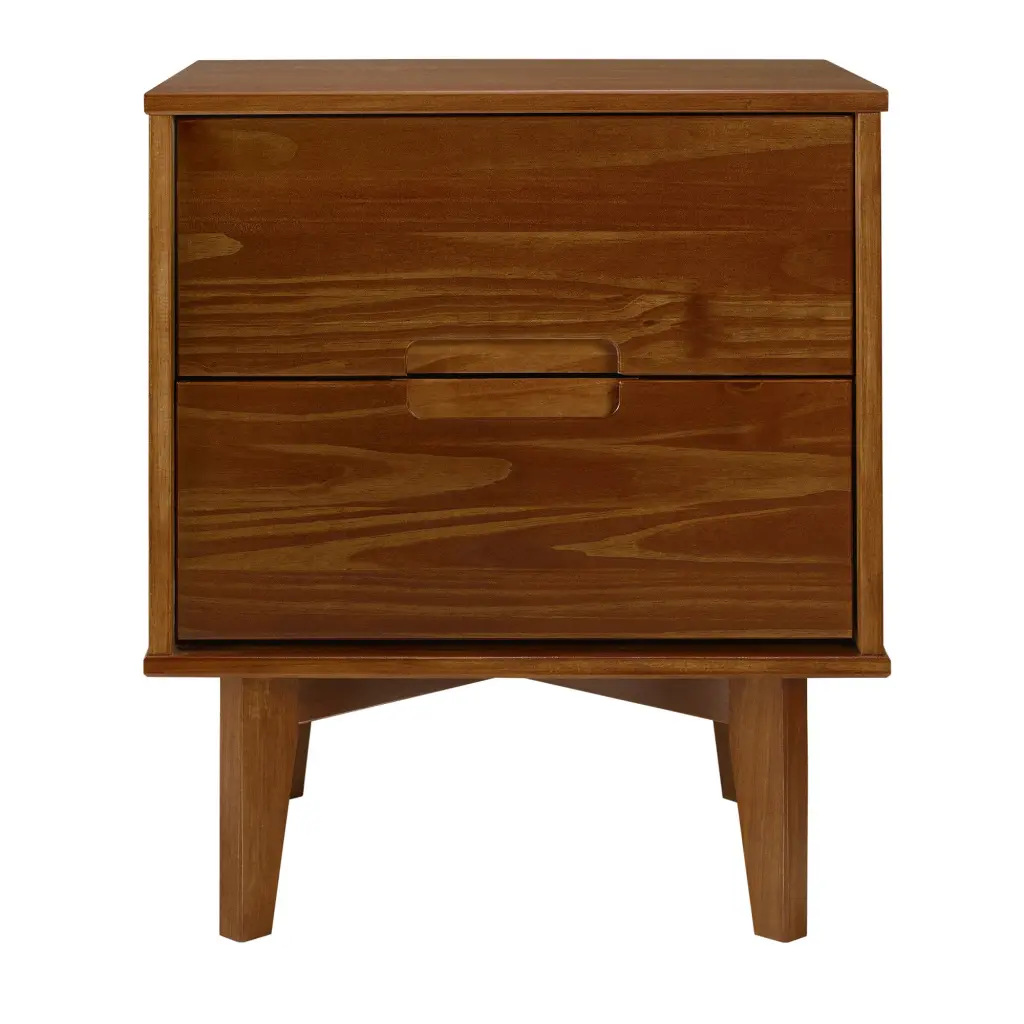 Mid Century Modern 2 Drawer Solid Wood Nightstand Cutout Handles walker edison