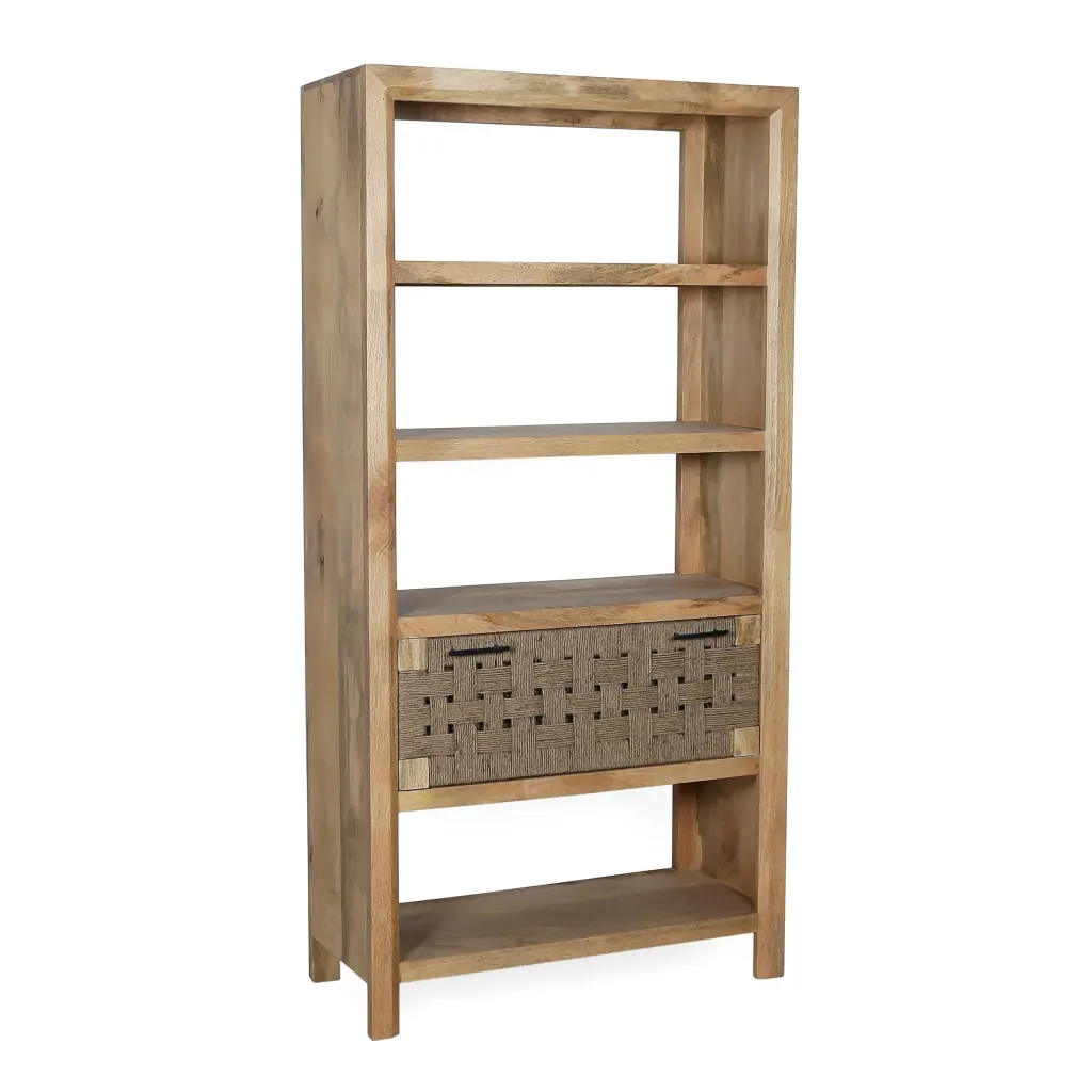 36X15X72 Shelf Drawer Natural Beige Brown Wood w2078