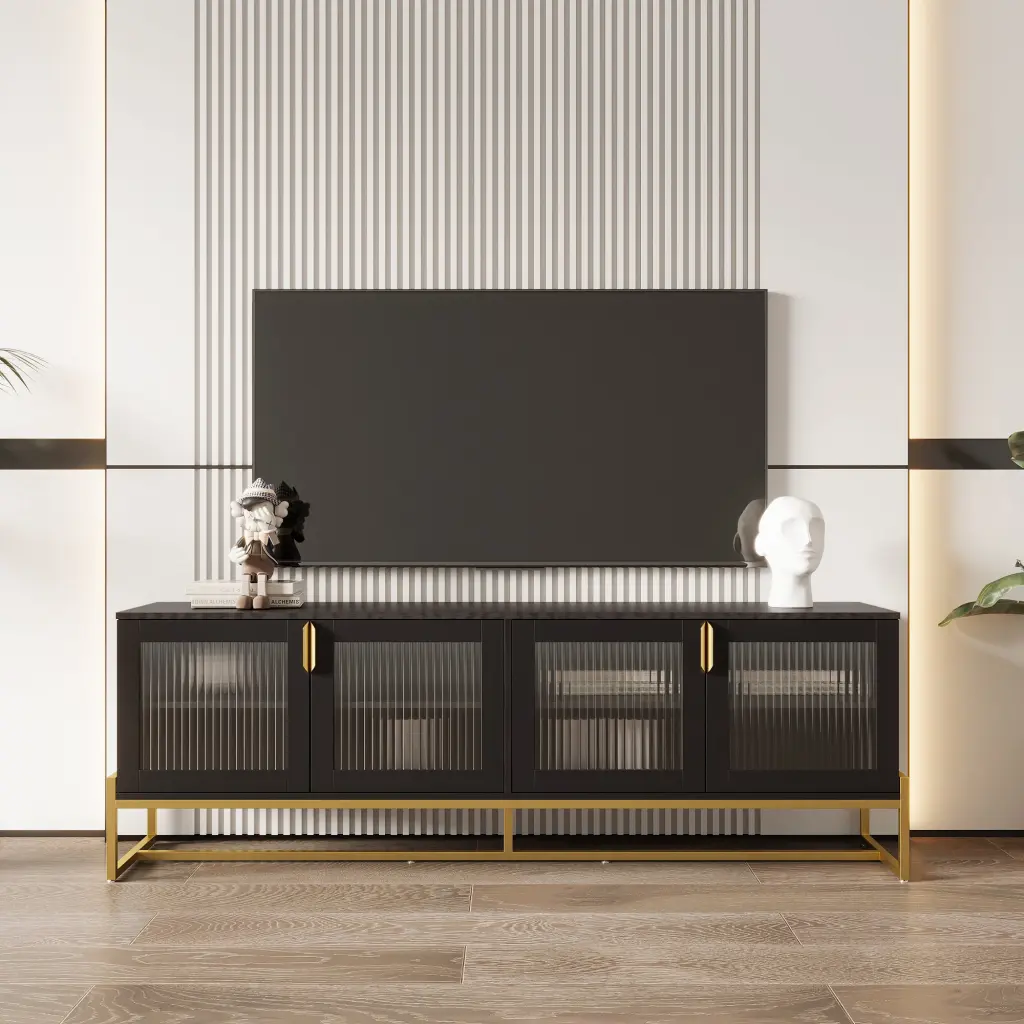 Black 70.87 Inch TV Stand Entertainment Center Shelf Wood Media Console shouguang simaite trade co.ltd