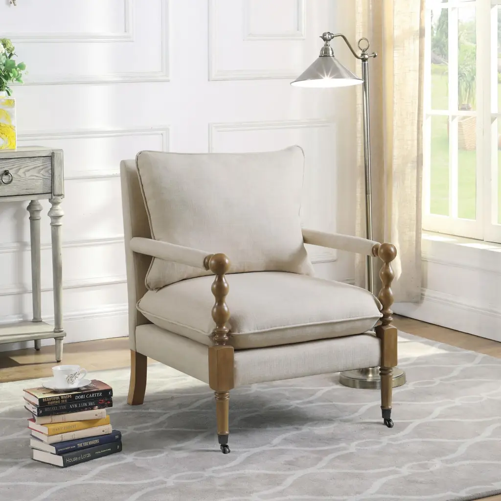 Beige Wooden Accent Chair Turned Legs Beige Light Brown Primary furniture max