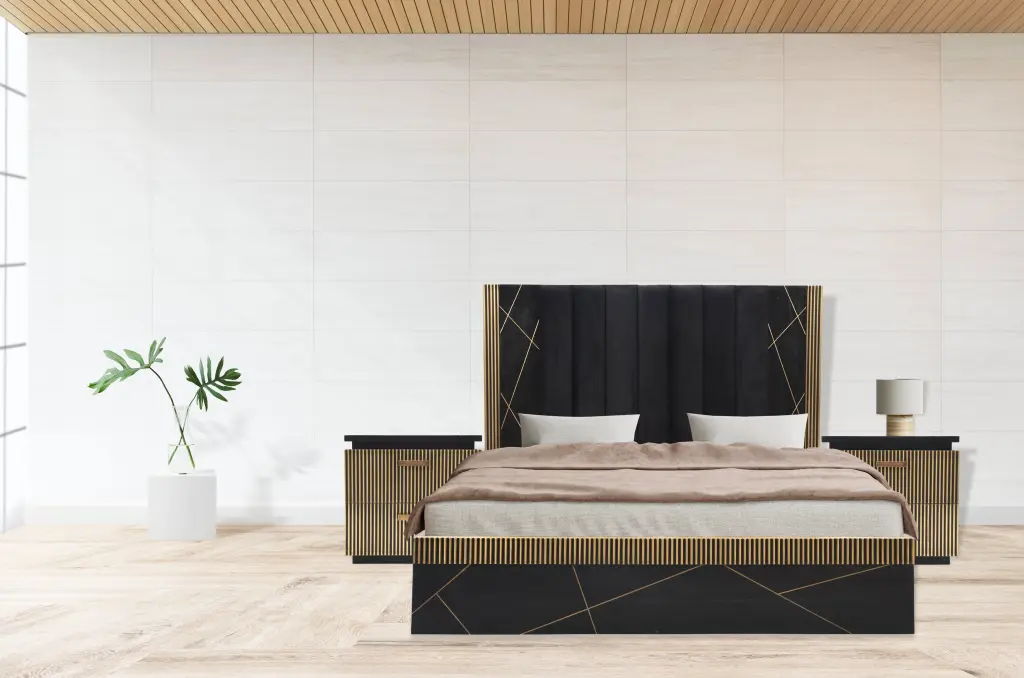 Allure Modern King Bed Made Mango Wood and Brass Finish galaxy home furnishings