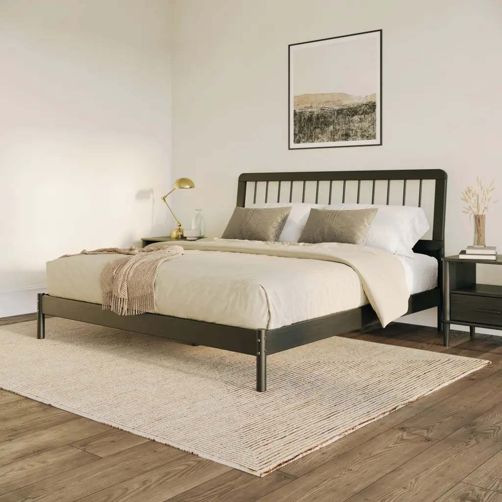 Mid Century Modern Solid Wood King Spindle Bed Black Pine Primary Bedroom walker edison