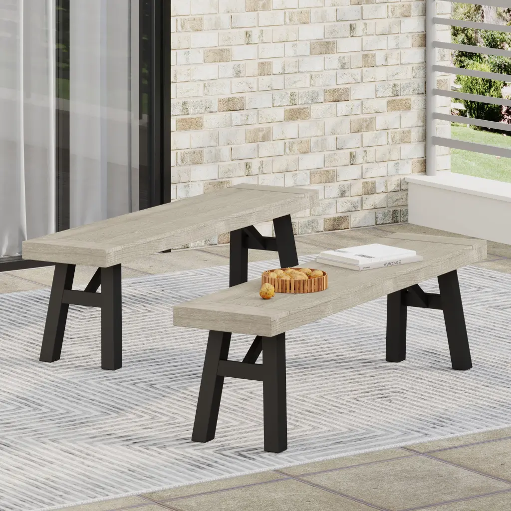 Bettina Bench Grey Acacia Wood Modern Home Decor nh-gardenpara