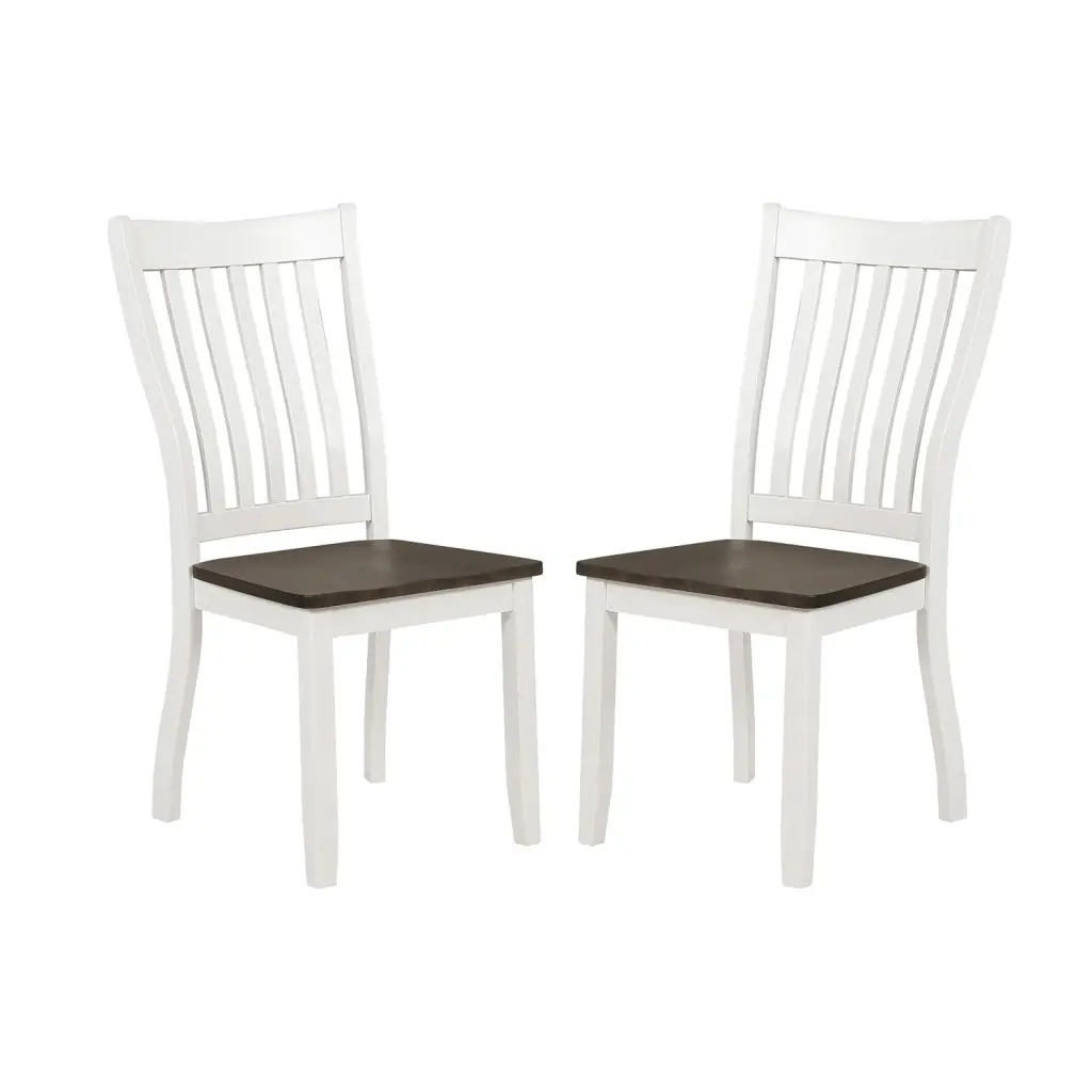 Set 2 Wooden Dining Chairs Distressed White And Espresso Off White Finish simple relax