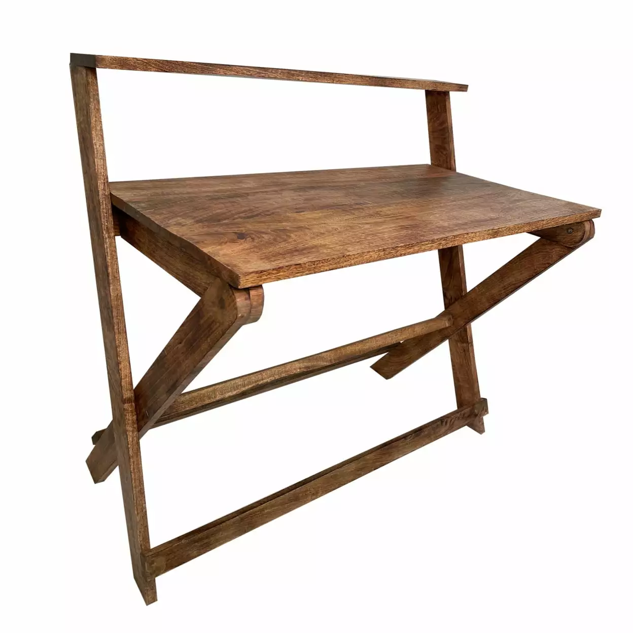 Urban Port 42 Inch Mango Wood Rectangular Home Office Desk X Shaped Folding Frame Brown Benzara