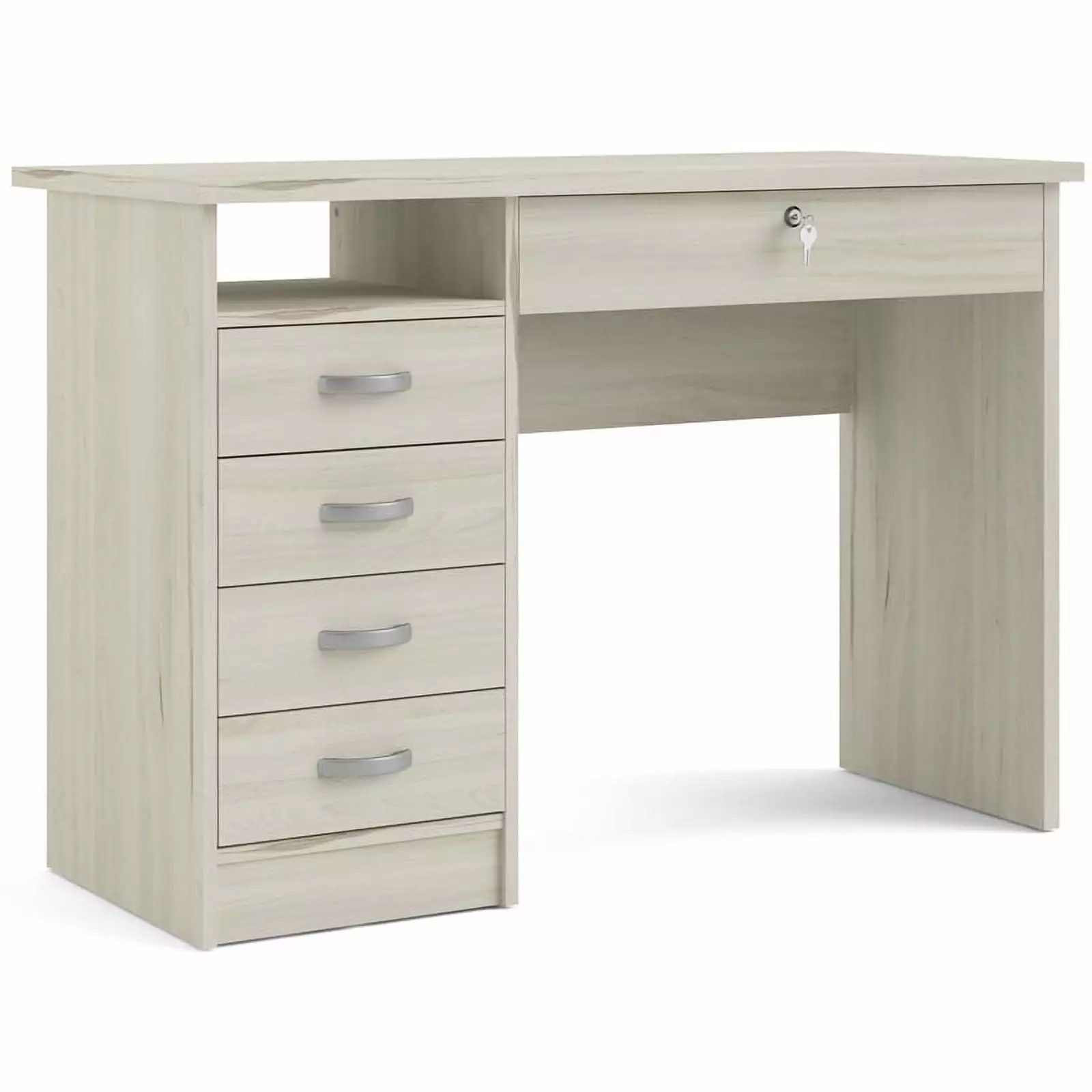 Pemberly Row Engineered Wood Walden 5 Drawer Desk Light Woodgrain Modern Office Desk Storage