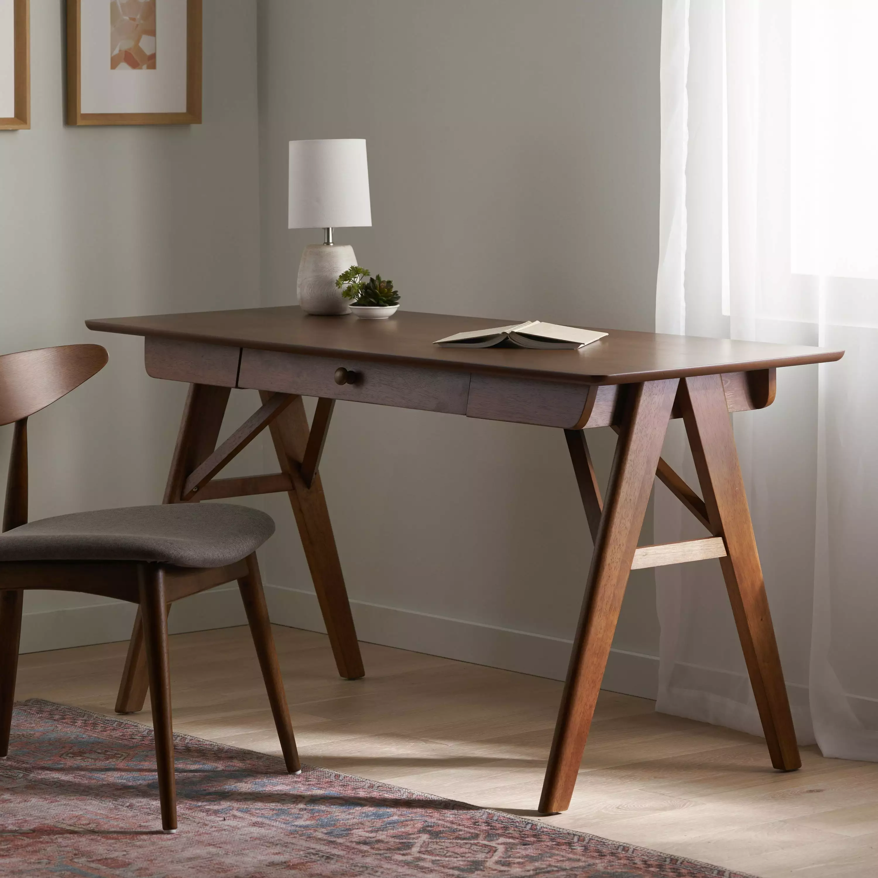 Walnut Solid Wood and MDF Writing Desk Modern Home Office Desk SMHZ