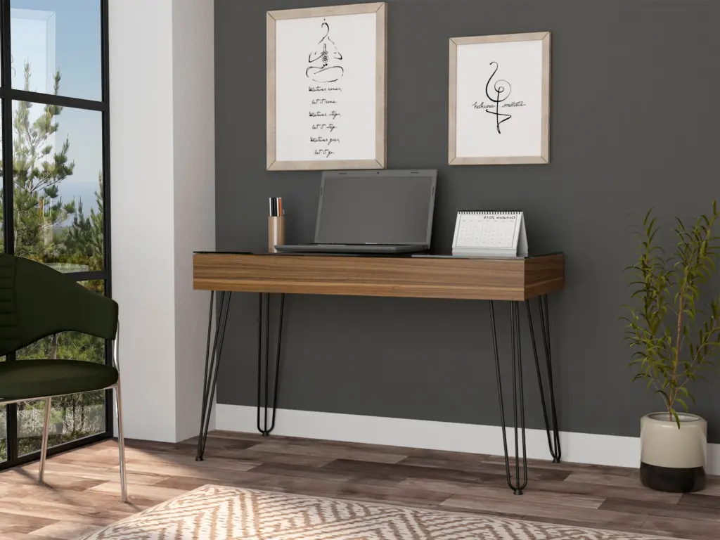 Baxter 120 Drawer Desk Four Legs One Drawer Mahogany Brown Computer Desk tuhome