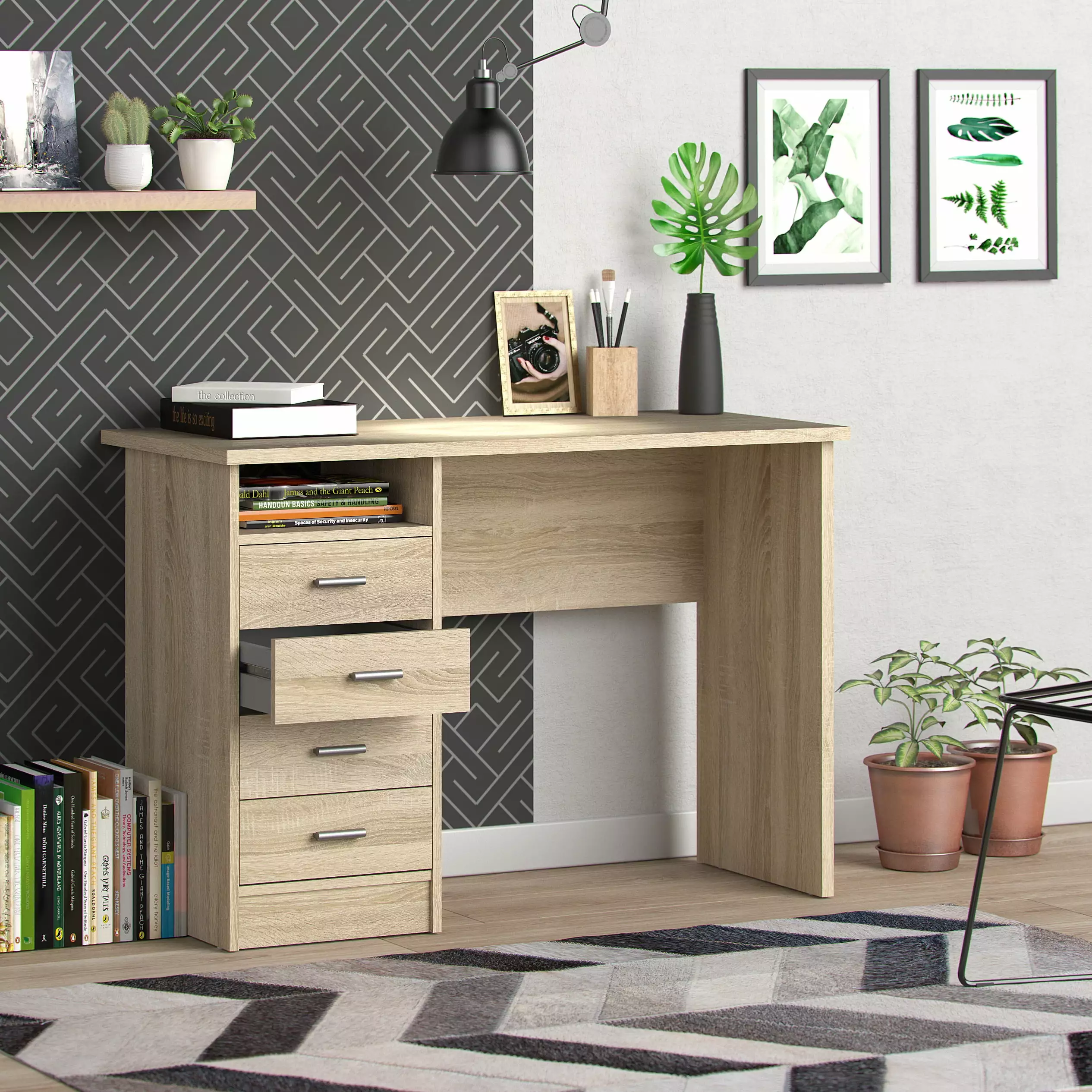 Warner Oak Desk 4 Drawers Oak Structure Tvilum
