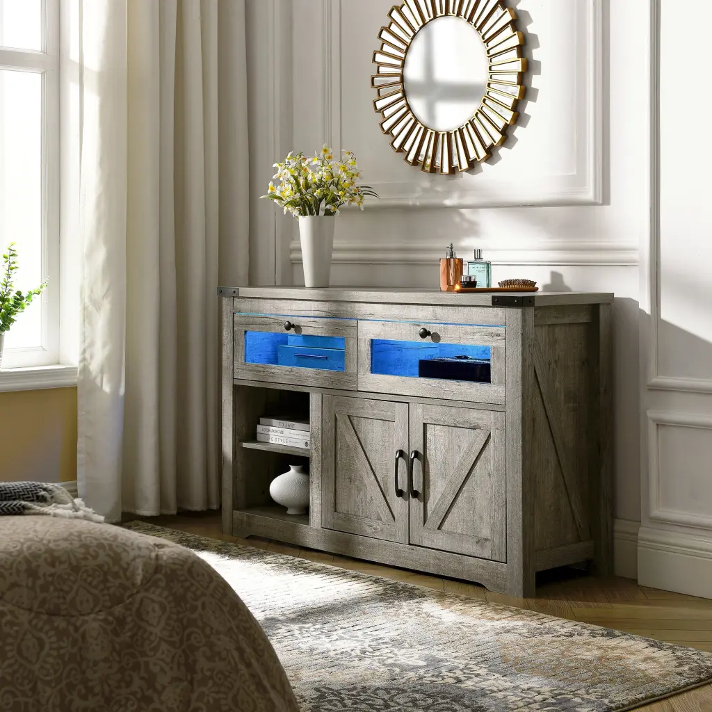 Modern Wooden Sideboard Kitchen Buffet Adjustable Laminate Shelves rnb