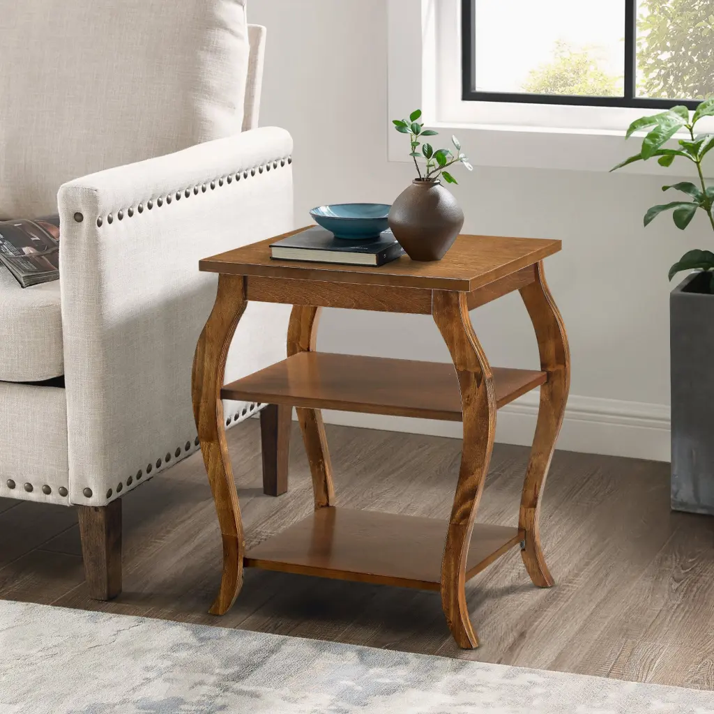 Walnut 2 Shelf End Table Primary Living Space Traditional Style furniture max