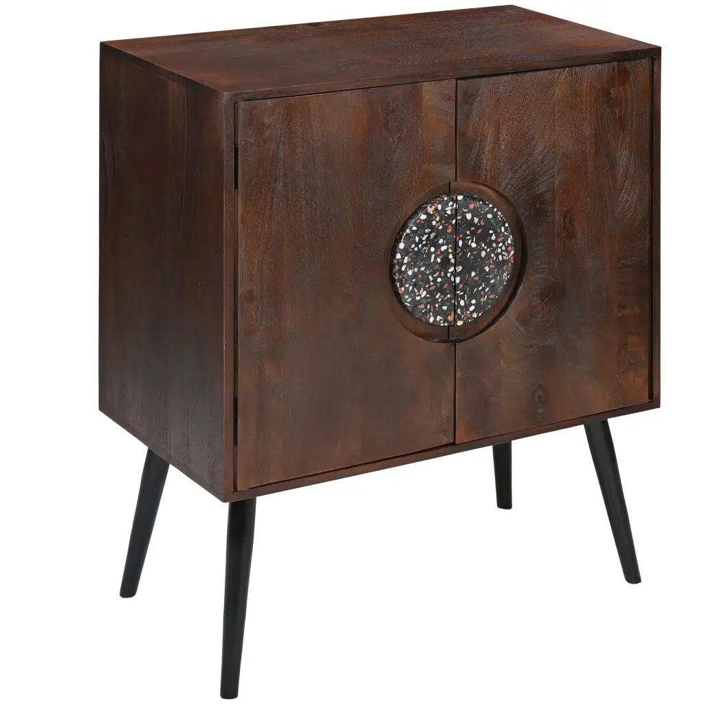 37 Inch 2 Door Mango Wood Sideboard Cabinet Terrazzo Stone Top Sandblast Finish royal hampton