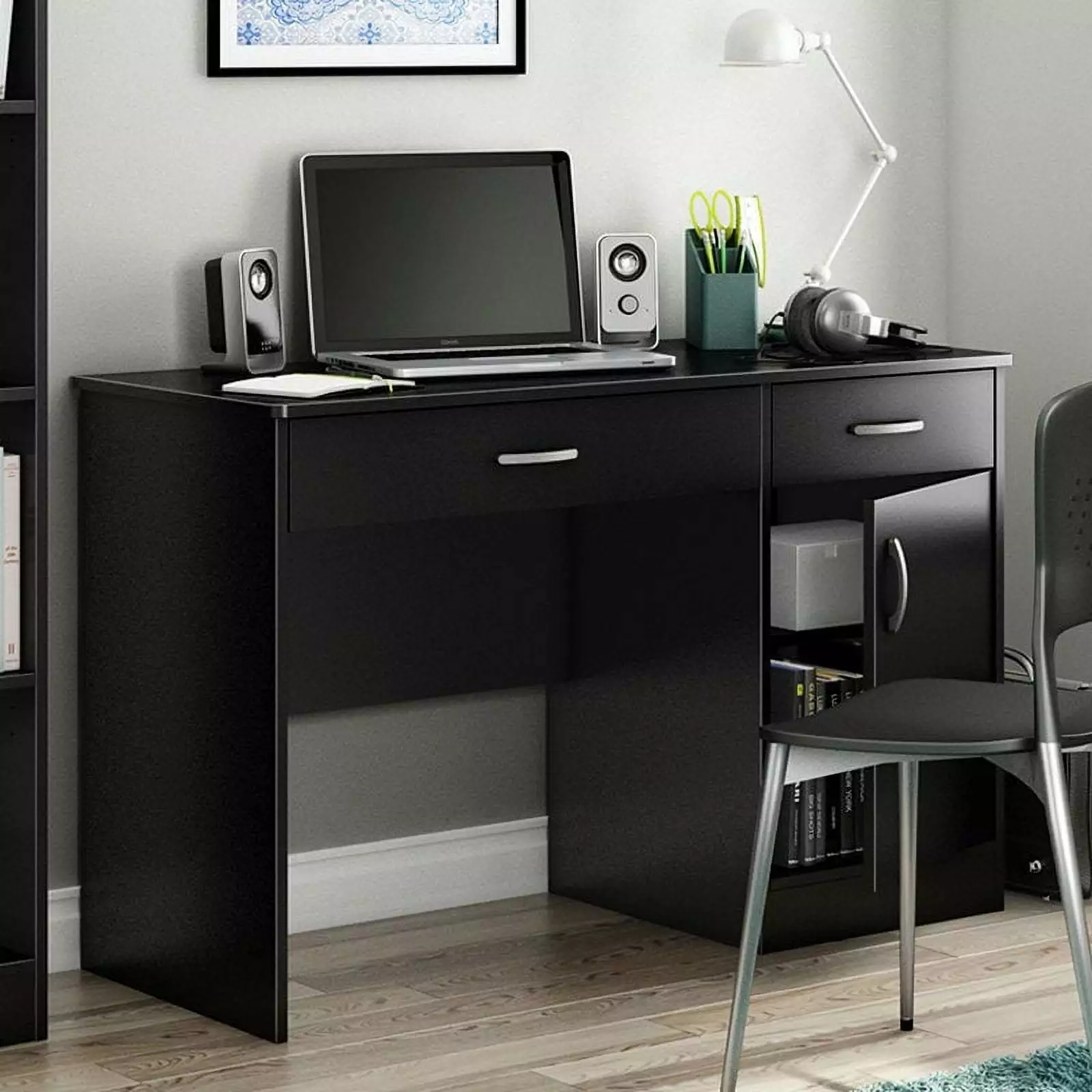 Home Office Work Desk Sleek Black Finish Modern Spaces Fast Furnishing
