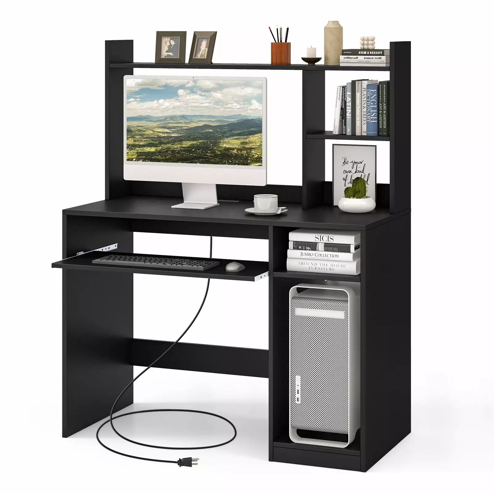 Computer Desk PC Laptop Study Table Bookcase Workstation & Keyboard Tray Costway