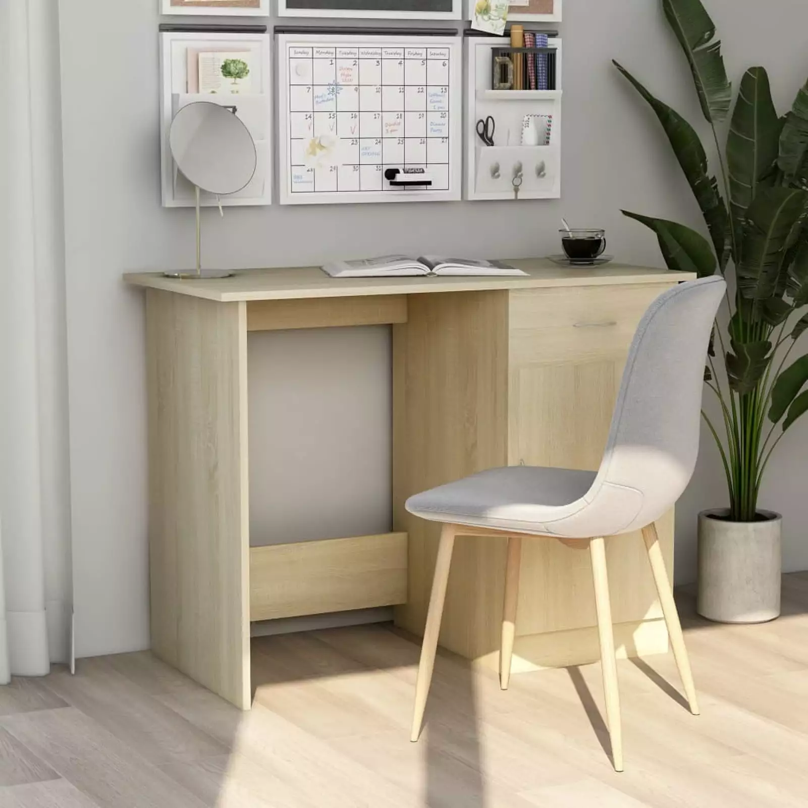 Dcenta Computer Desk Storage Drawer and Door Cabinet Sonoma Oak