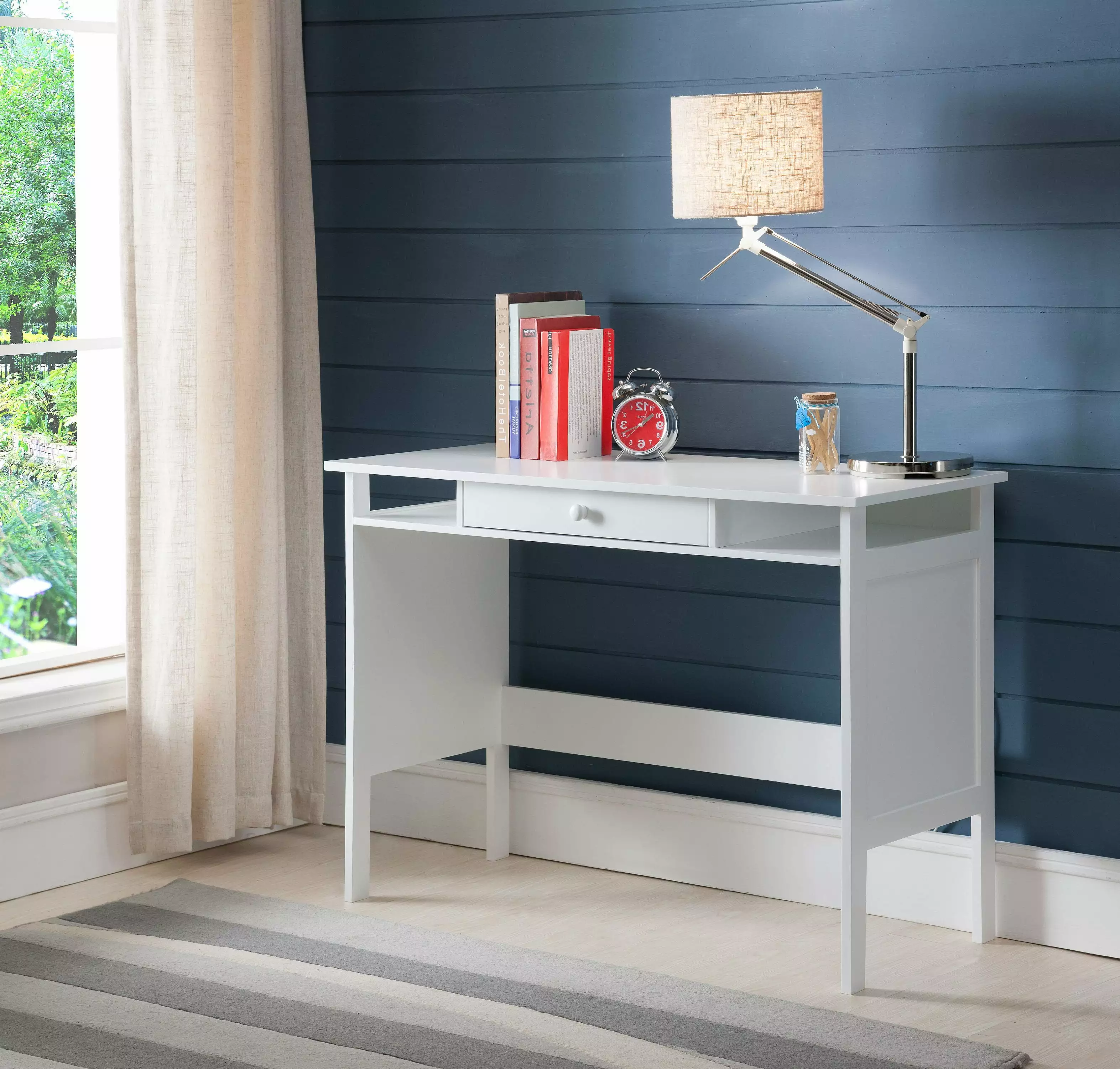 Aspen Home & Office Workstation Computer Desk Drawer & Shelves White Pilaster Designs