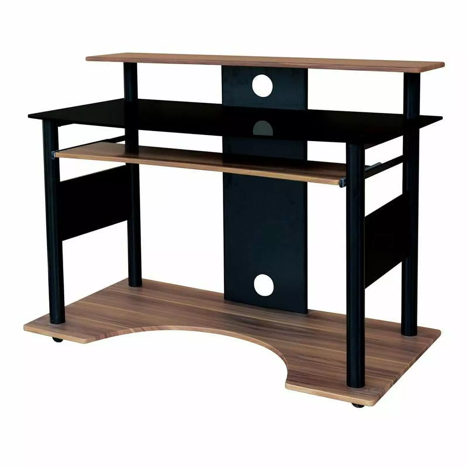 Black and Wood Workstation Computer Desk Keyboard Tray and Casters proHT
