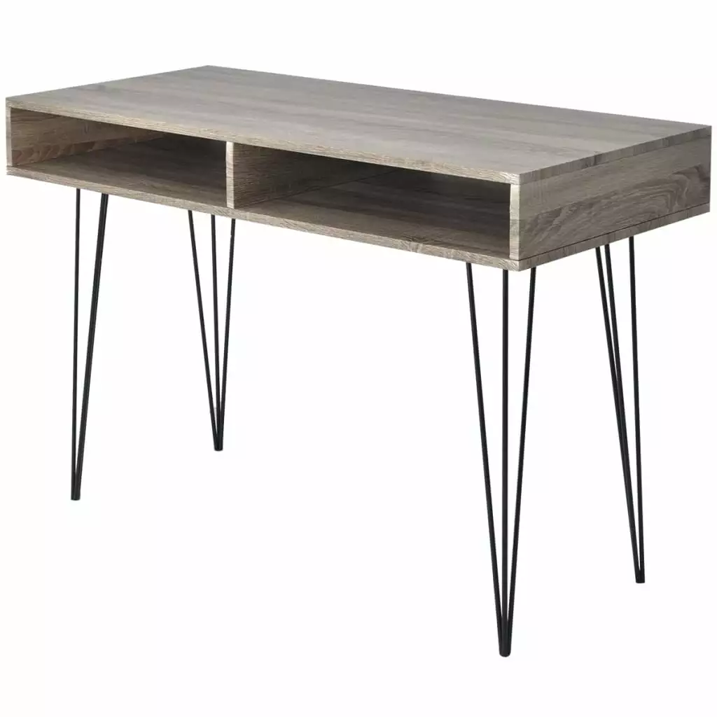 vidaXL Desk 2 Compartments Gray Home Office Workstation