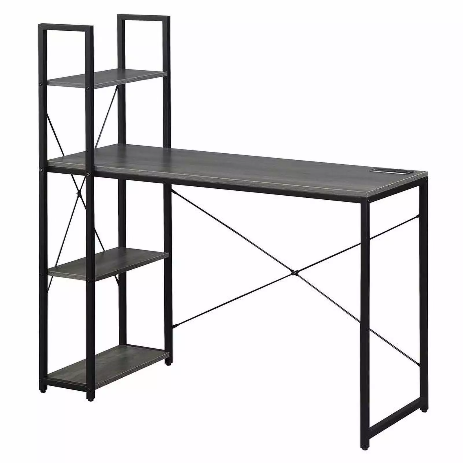 Pemberly Row Office Workstation Charging Station Shelves Gray Wood Modern Desk