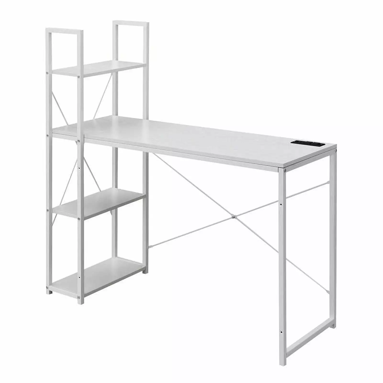 Pemberly Row Office Workstation Charging Station Shelves White Wood Modern Desk