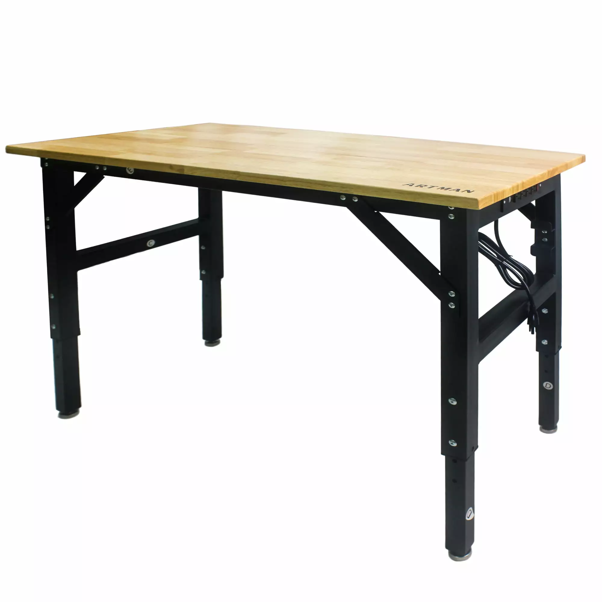 Metal Adjustable Worktable Socket and Wooden Top Home Office Workstation SMHZ