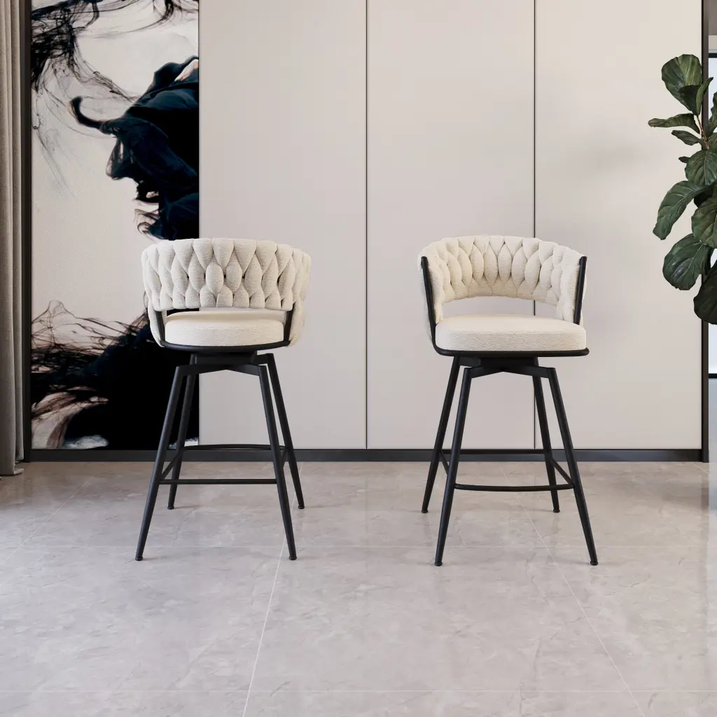 Bar Chair Toweling Woven Bar Stool Set 2 Black Legs Barstools nuoli furniture
