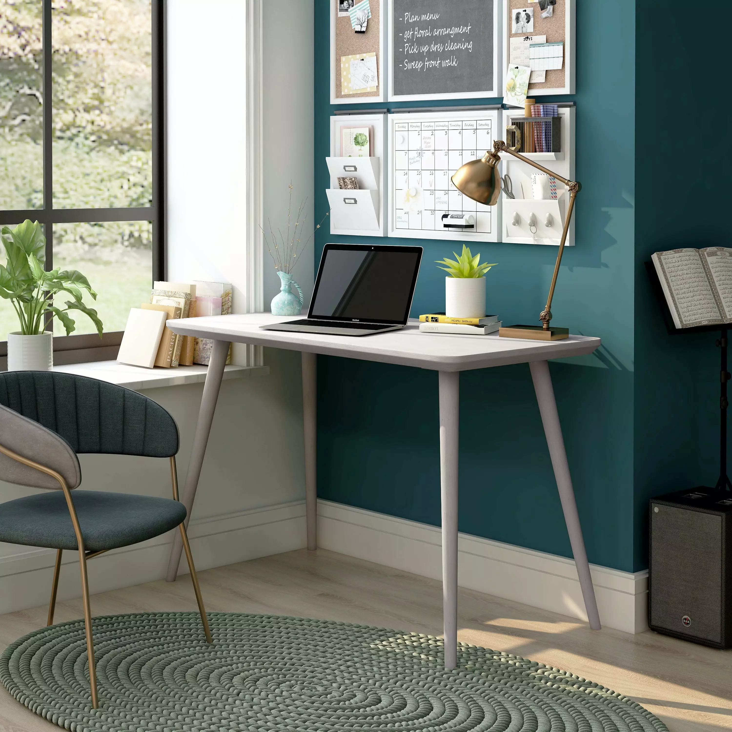 24/7 Shop At Home 30H Wood Writing Office Desk White Oak