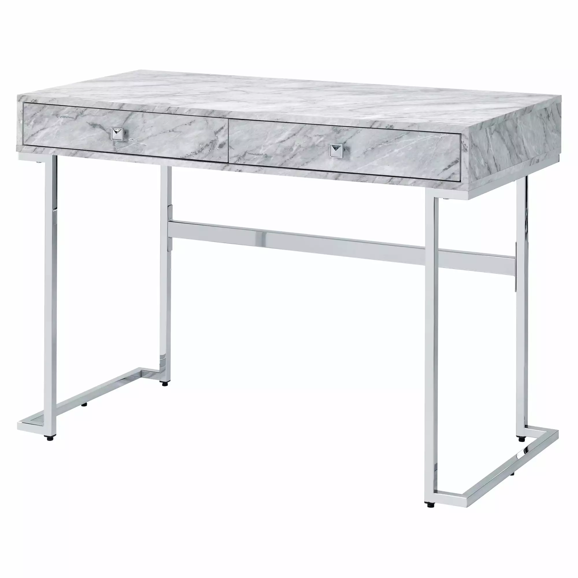 ACME Tigress Writing Desk White Printed Faux Marble and Chrome Modern Desk Acme Furniture