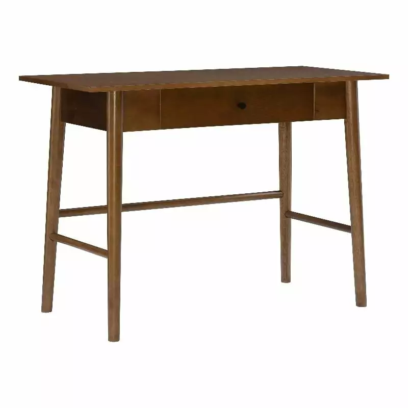 Allora 1-Drawer Mid-Century Wood Desk Rounded Legs Warm Walnut