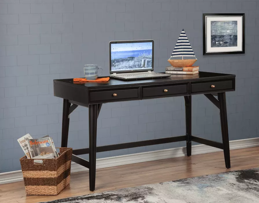 Alpine Furniture Flynn Large Wood 3 Drawer Desk Black