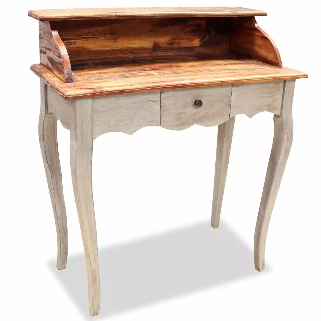 Anself Writing Desk Storage Drawers and Curved Leg Reclaimed Wood Study Table Accent Laptop Notebook Desk Handmade Home Of...