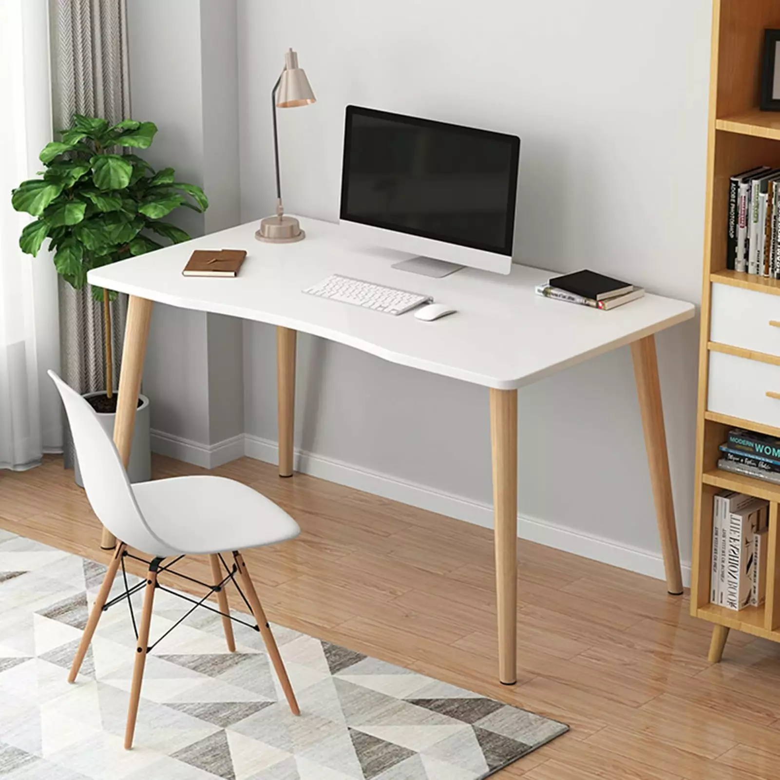 AQSQ Computer Desk Nordic Style Home Office Study Desk Student Wood Writing Table Ergonomic Edge Spacious Desktop