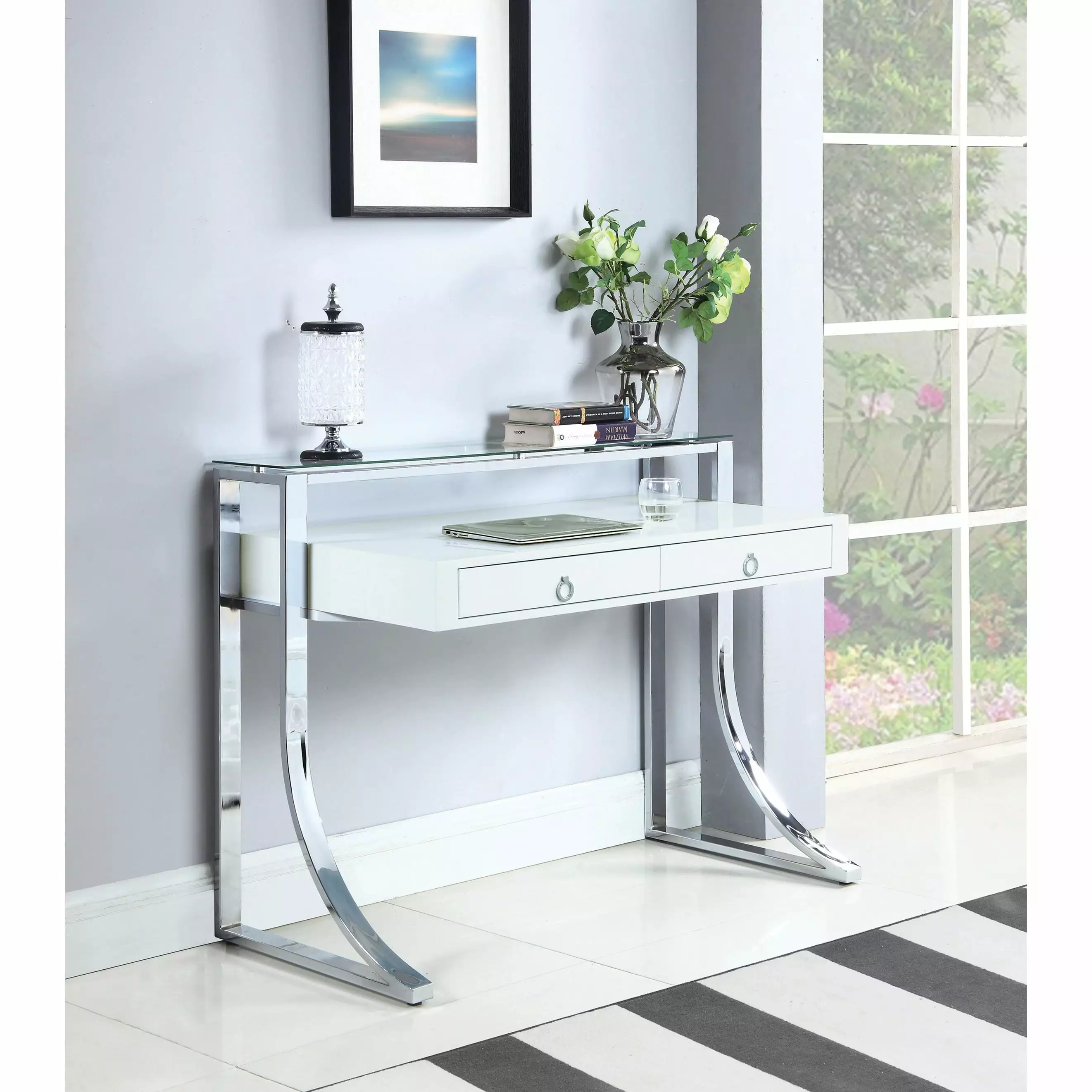 Serrano White High Gloss Writing Desk Hutch Shelf - Modern Office Furniture Bed Bath & Beyond