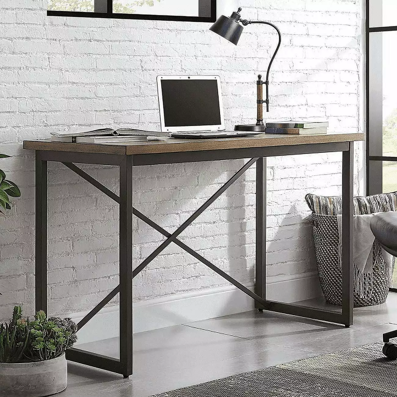 Whalen Furniture Bennett Writing Desk 48 x 23.5 x 30.25 Metal Frame Brown