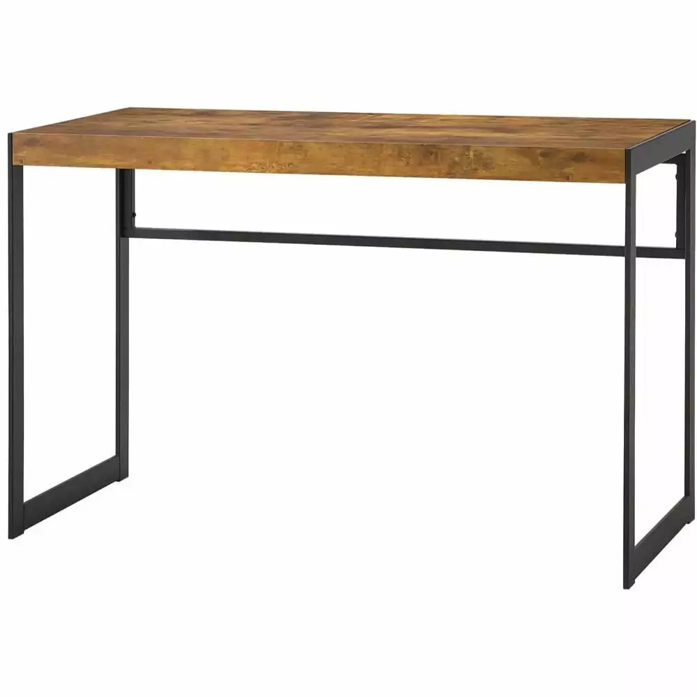BenJara 47 Inch Wood Computer Writing Desk Rustic Metal Frame Antique Brown Benzara