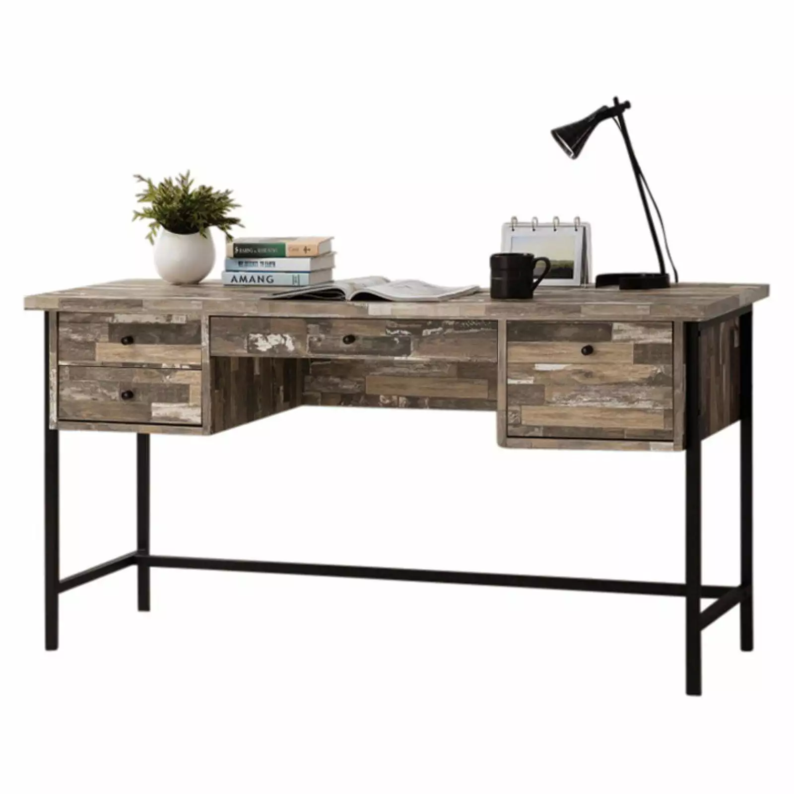 Benzara Rustic Wood Writing Desk Drawers