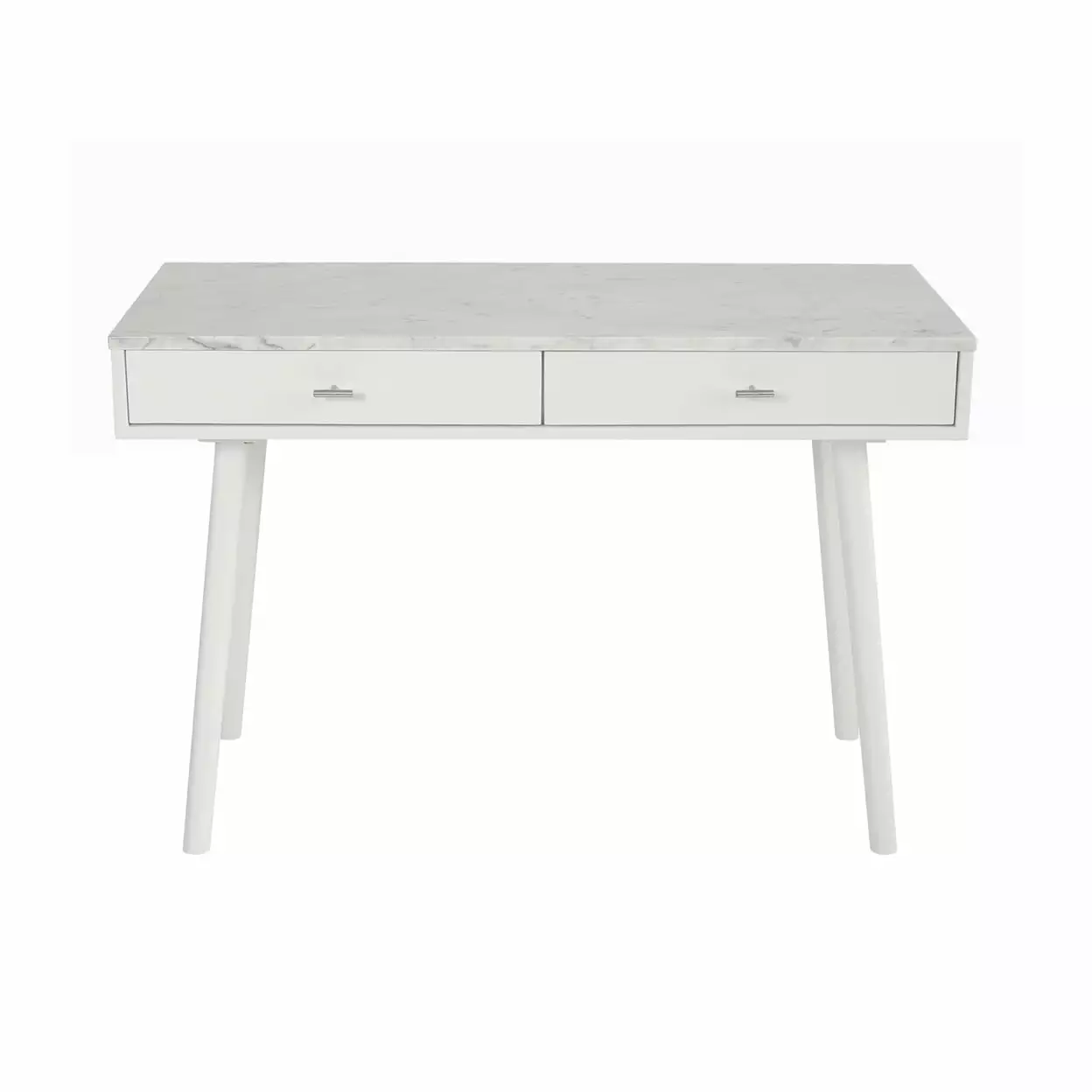 Viola 44 Rectangular Italian Carrara White Marble Writing Desk White Legs Bianco