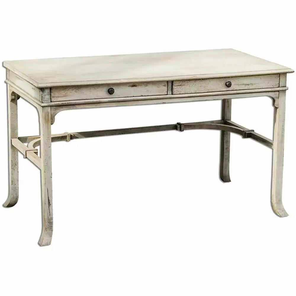 Bowery Hill Contemporary Aged Writing Desk Solid Mango Wood Office Desk