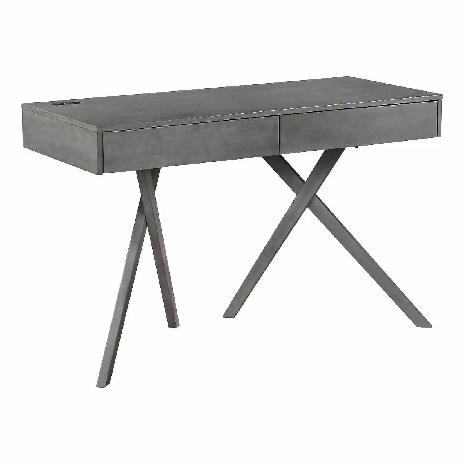 Bowery Hill Contemporary Wood Writing Desk USB Gray Finish Modern Home Office Desk