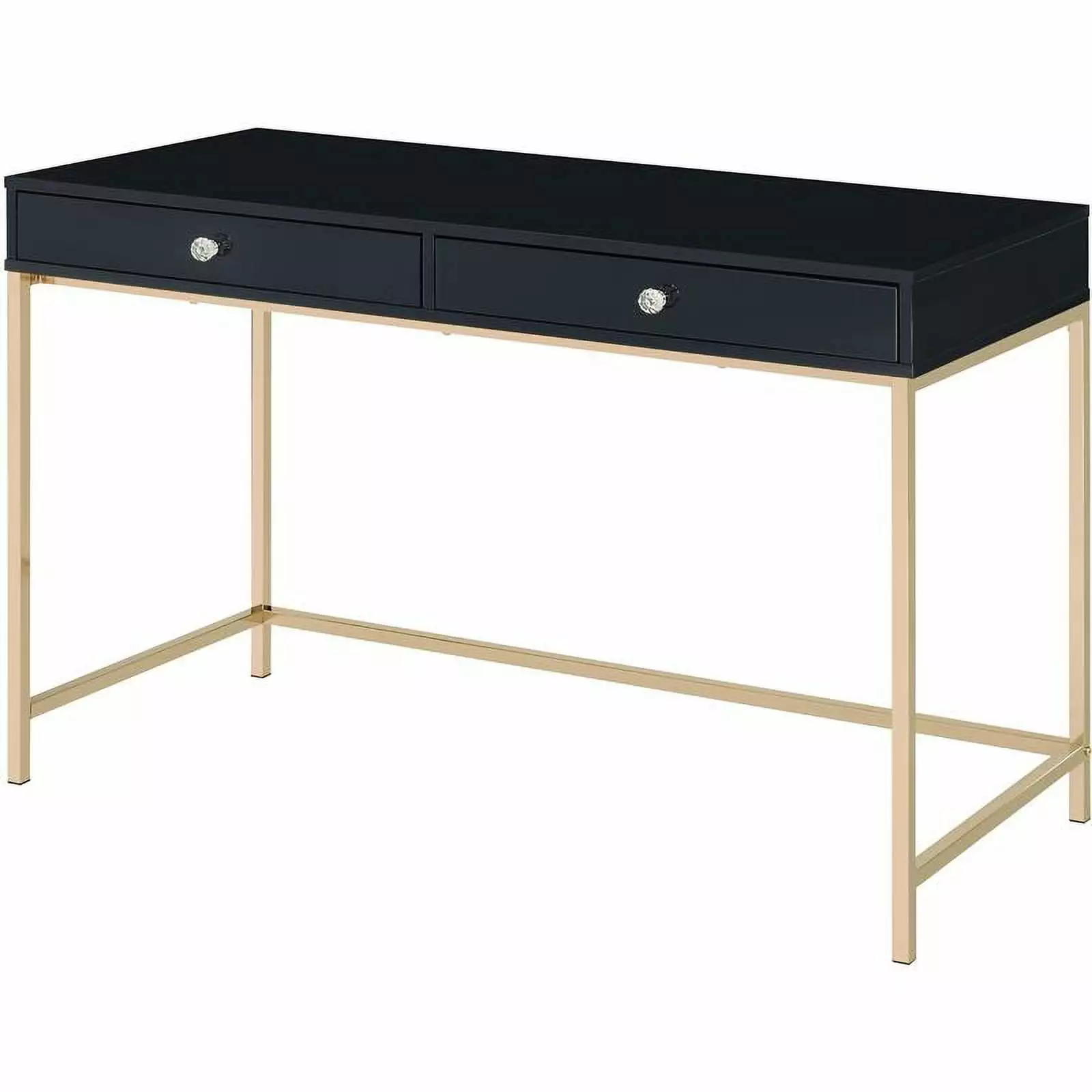 Bowery Hill Contemporary Writing Desk Black High Gloss & Gold Finish - Modern Office Desk