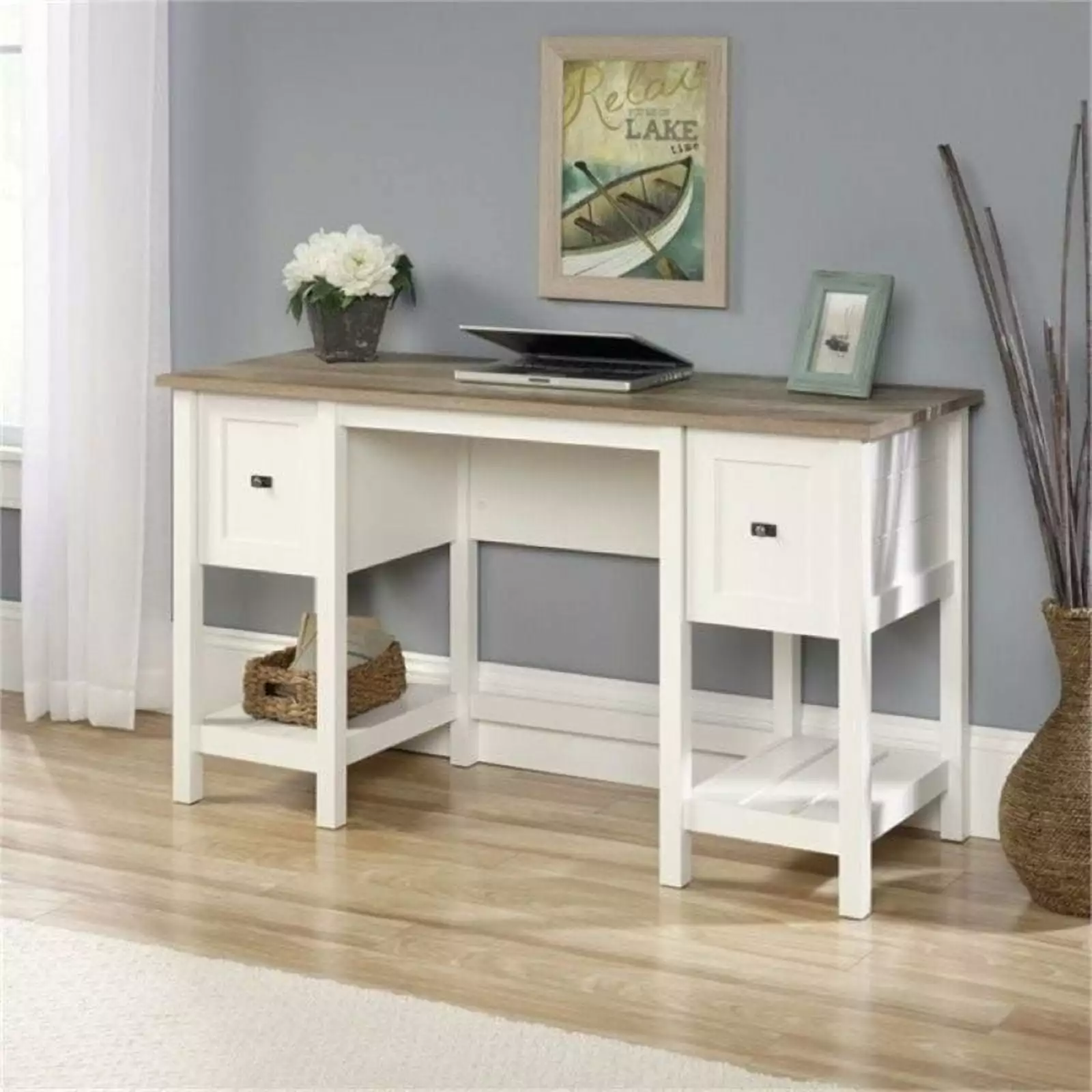 Bowery Hill Home Office Desk Soft White Modern Writing Desk Small Spaces
