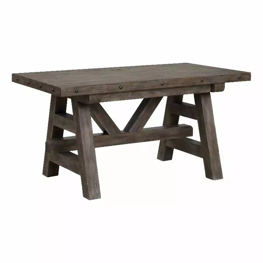 Bowery Hill Modern Acacia Veneers Writing Desk Stone Finish Office Desk