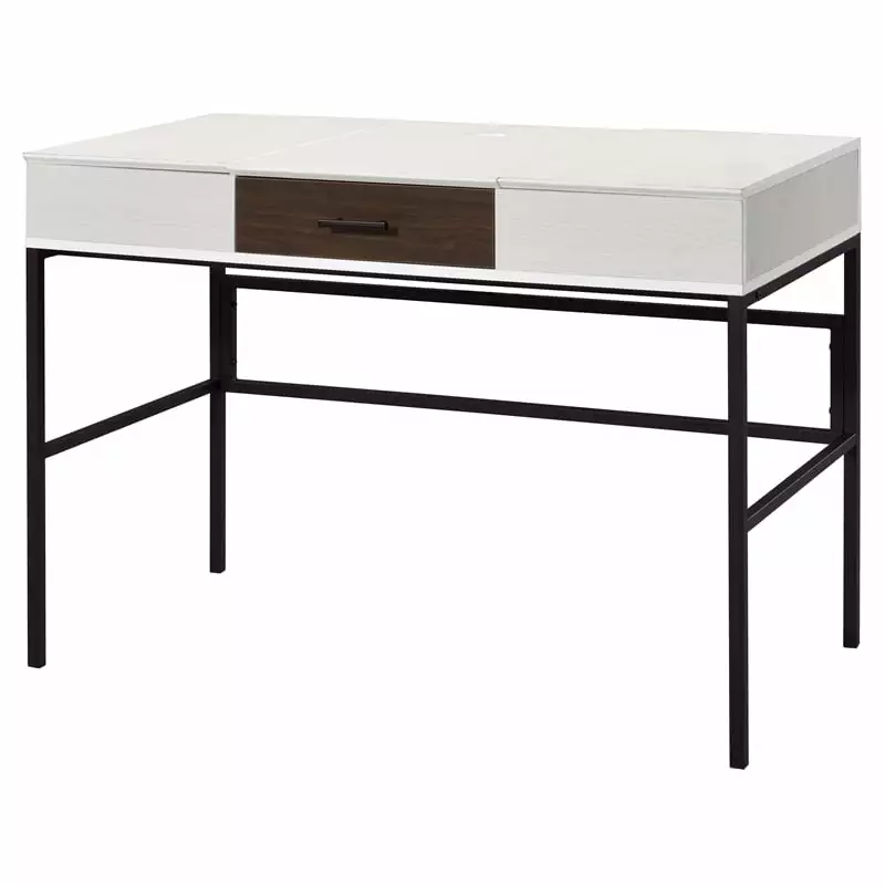 Bowery Hill Natural and Black Wooden 1-Drawer Writing Desk USB Port
