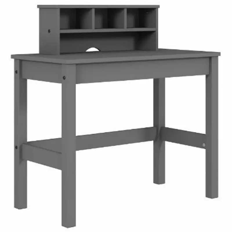 Bowery Hill Wooden Rectangular Writing Desk Hutch and Cable Hole Gray